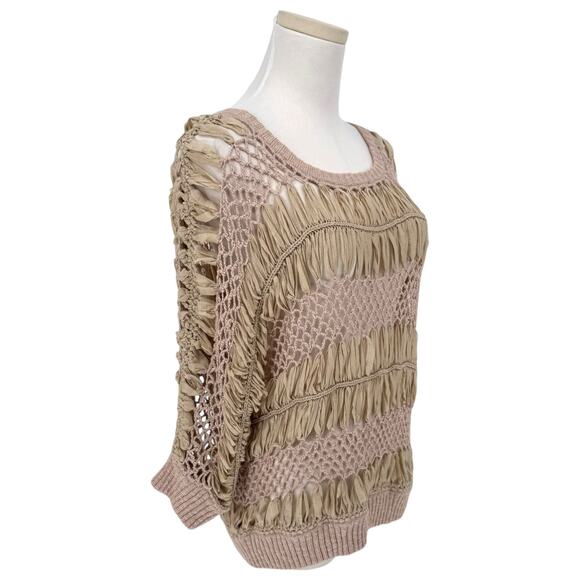 Y2K VTG INC Mixed Crochet Boho Sweater Neutral Chunky Knit Slouchy L - Picture 2 of 6